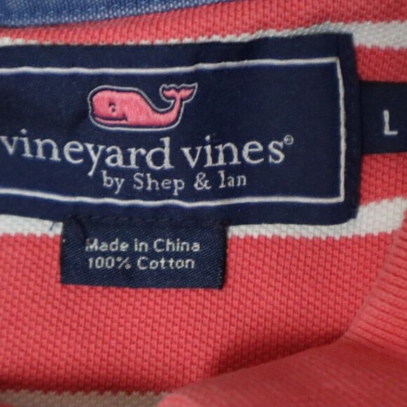 Vineyard Vines Polo Shirt Men's L White Striped Shoulder Patch Collared Cotton - Picture 5 of 9